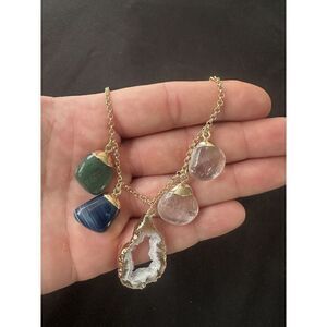 Multi Gemstone Necklace In Gold Tone 16-18”